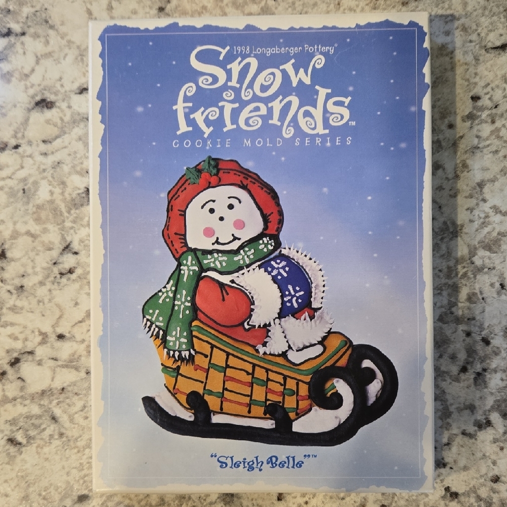 New Longaberger 1998 Snow Friends Series Pottery Cookie Mold Sleigh Bells